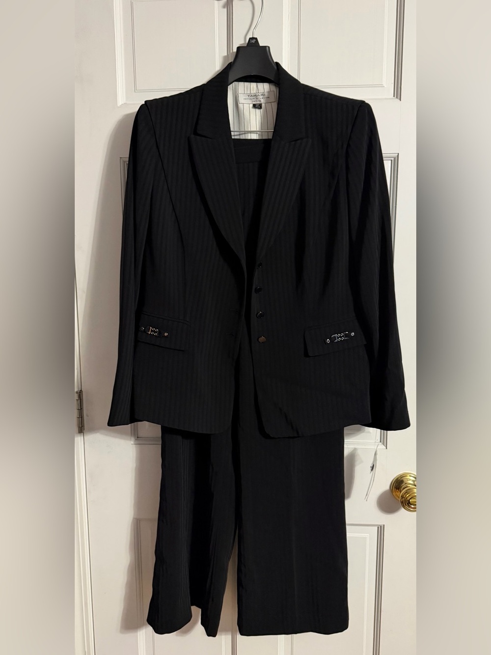 Women's Black Pinstripe Pantsuit - Classic Tailored Set